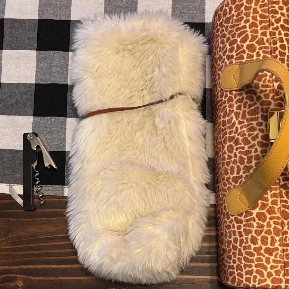 Faux Fur Wine Bag and Giraffe Print Wine Carrier Set restoration Hardware